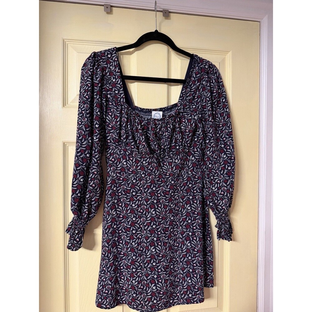 Blue Rain Womens Navy Blue Floral Pink Boho Mini Dress Long Sleeve M